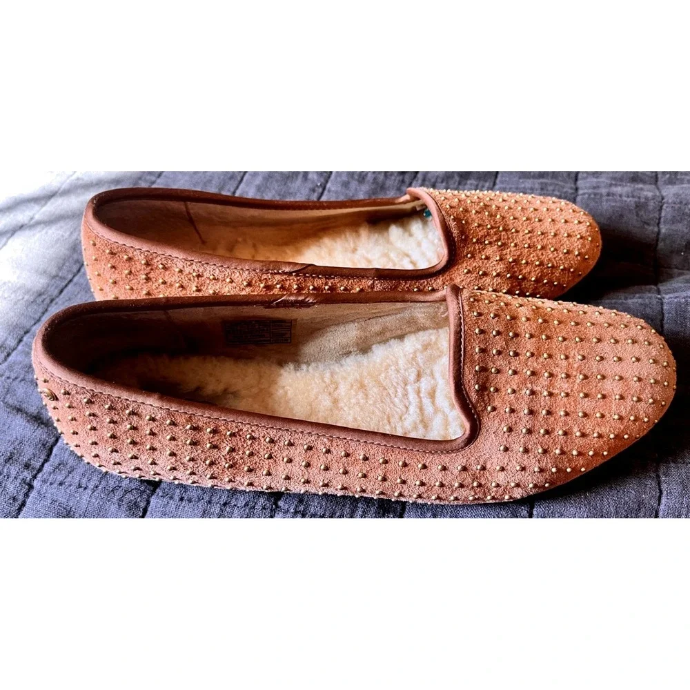 UGG Australia Alloway Studded Suede Flats Chestnut Tan‎ Loafers 1004401